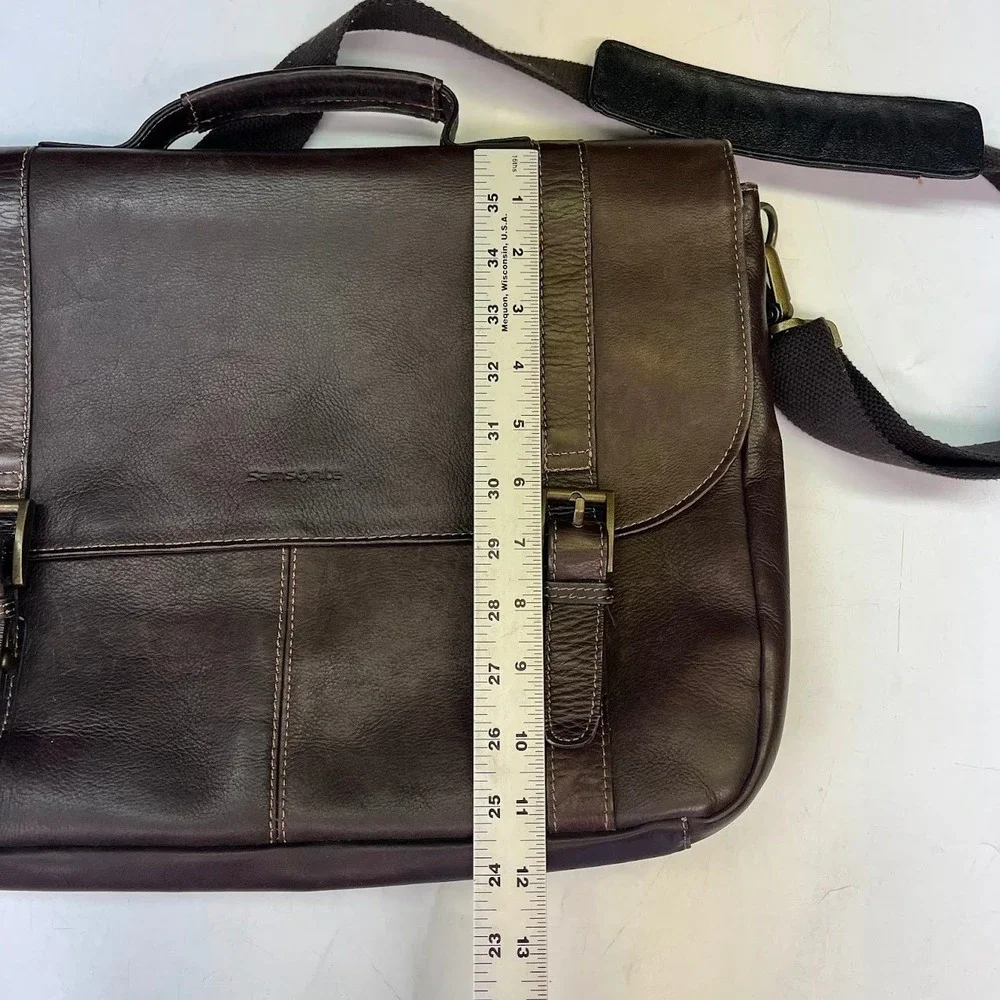 Samsonite Mens Dark Brown Leather Messenger Bag Briefcase Laptop Satchel 16 Inch - Picture 13 of 14